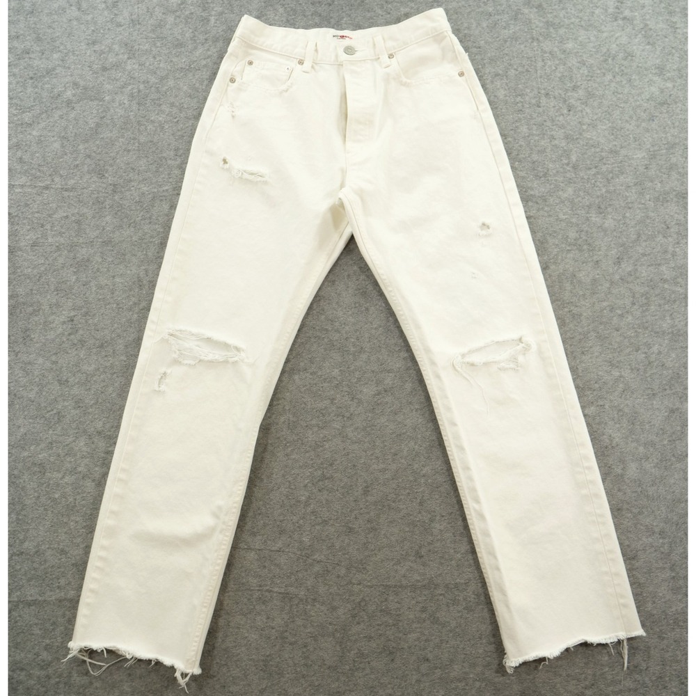 Moussy Vintage Jeans Womens 28 Beige Straight Leg Distressed High Rise Button